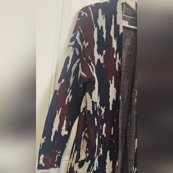 Women's Knox Rose Open Front Duster Cardigan Sweater Camo Navy & Red Size M - Picture 6 of 11